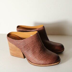 Kork Ease Challis Heeled Mule Womens 8.5 Dark Castagno Crocodile Leather Slip On